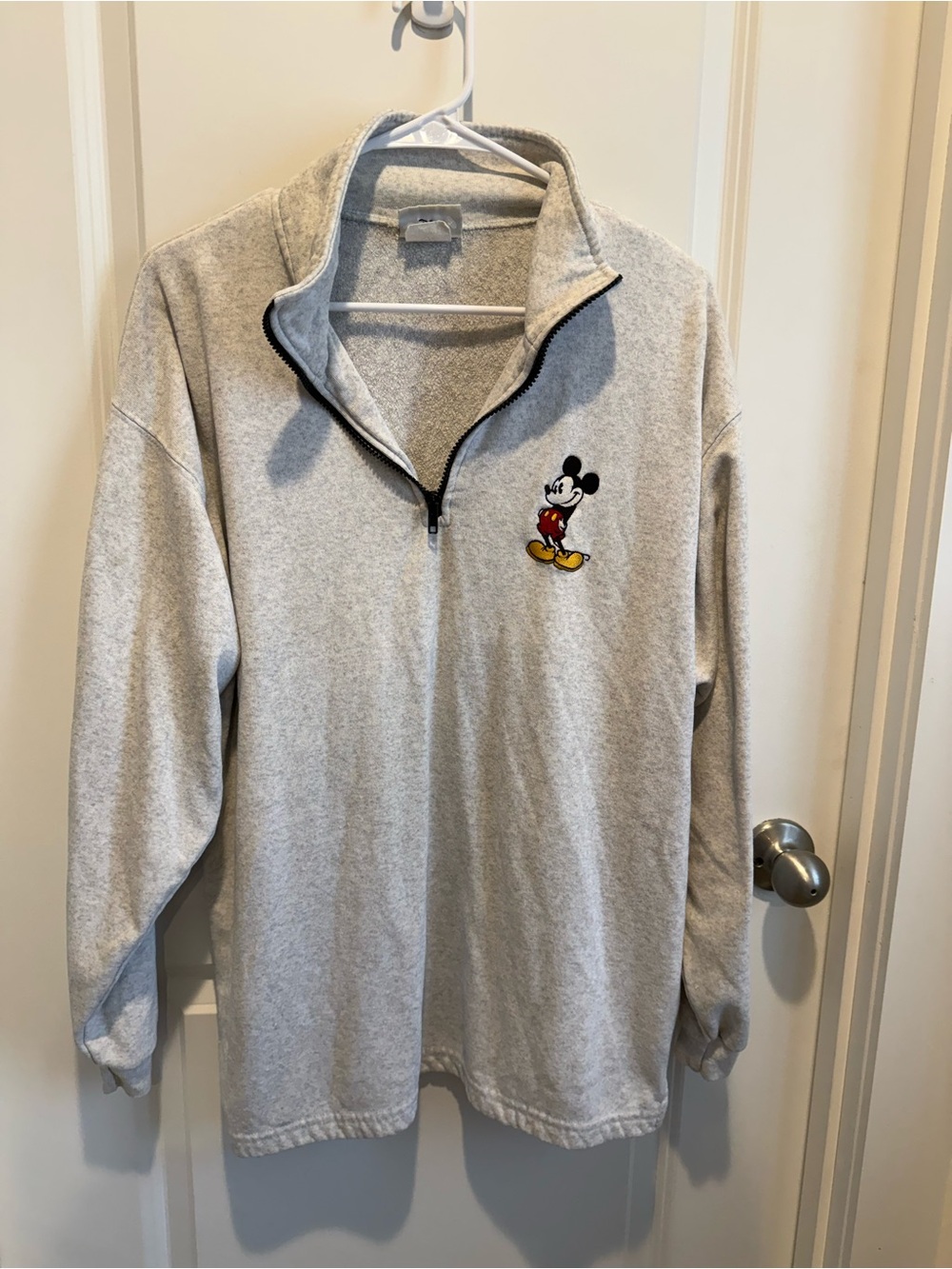 Vintage Walt Disney World Mickey Mouse Gray Quarter Zip Pullover Medium